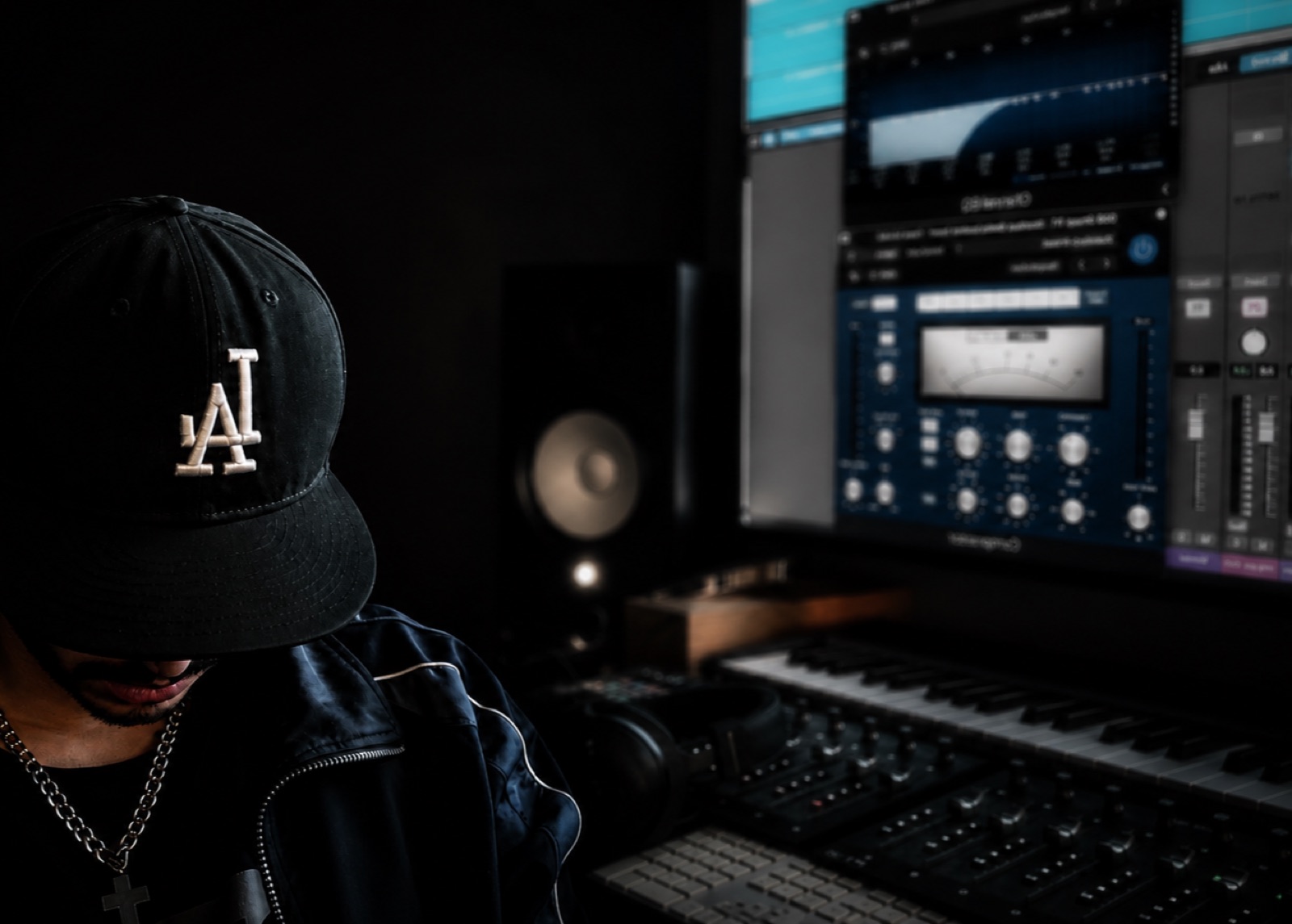 Wildhaber Audio working at the production desk during a session